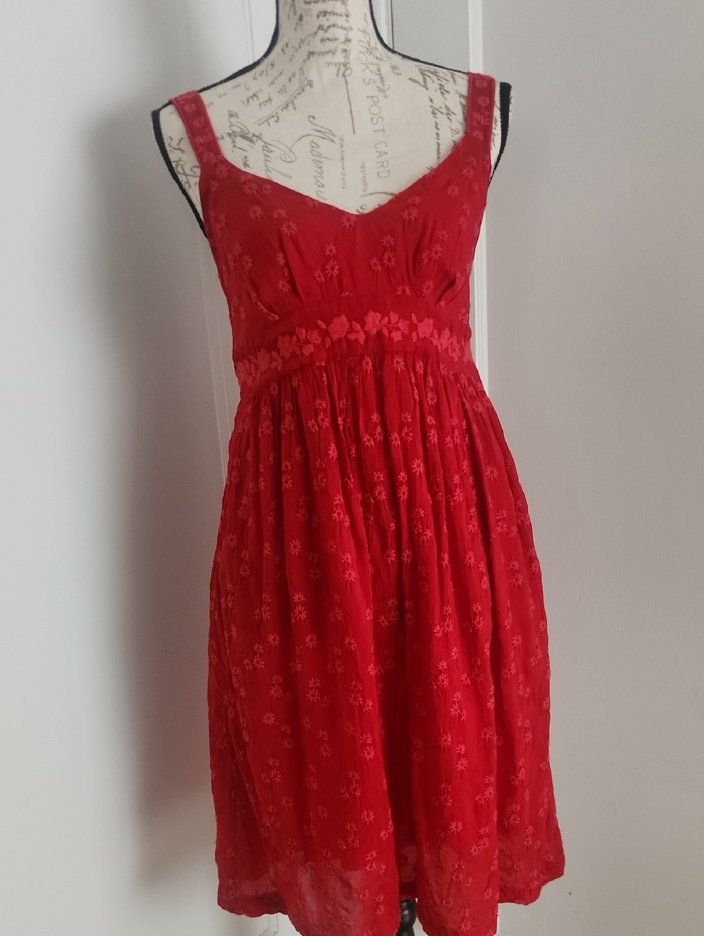 Johnny Was Red Floral Embroidered Sundress